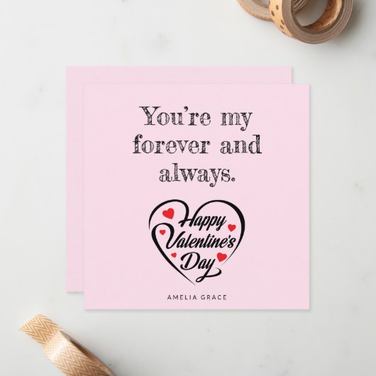 Moderne harttypografie Zachte roze Valentijnsdag  Notitiekaartje (Voorkant / Achterkant in situ)