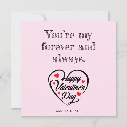 Moderne harttypografie Zachte roze Valentijnsdag  Notitiekaartje (Voorkant)