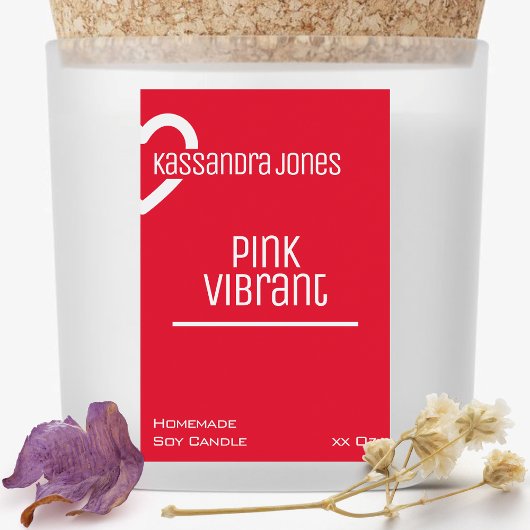 Moderne hartvorm Levendige Roze Rode Kaars Schoonh Voedselcontainer Etiket