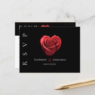 Moderne hartvormige rode roos-RSVP-bruiloft- Briefkaart