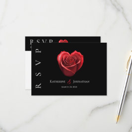 Moderne hartvormige rode roos-RSVP-bruiloft- RSVP Kaartje