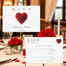 Moderne Hartvormige Rode Rozen-RSVP-Huwelijk-