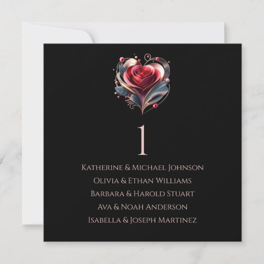 Moderne Hartvormige Rozen Huwelijkszitplaatskaart- Kaart (Voorkant)