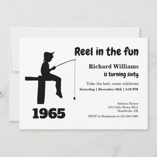 Moderne haspel in de leuke visser 60e verjaardag kaart (Voorkant)