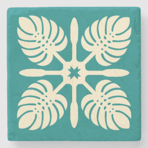 Moderne Hawaiiaanse Quilt Green Paddle Monstera Co Stenen Onderzetter