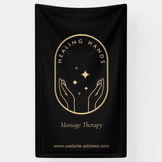 Moderne Healing Handen Massage, Wellness Gold Logo Spandoek (Verticaal)