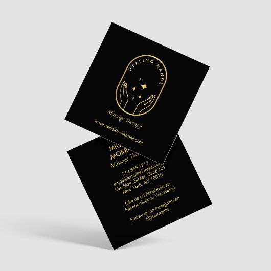 Moderne Healing Handen Massage, Wellness Gold Logo Vierkante Visitekaartje