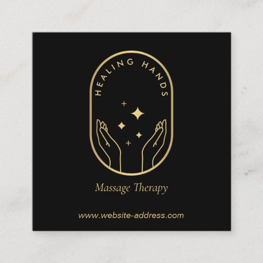 Moderne Healing Handen Massage, Wellness Gold Logo Vierkante Visitekaartje (Voorkant)