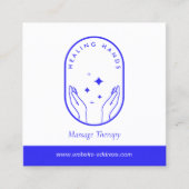Moderne Healing Hands Massage, Wellness Blue Logo Vierkante Visitekaartje (Voorkant)