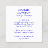 Moderne Healing Hands Massage, Wellness Blue Logo Vierkante Visitekaartje (Achterkant)
