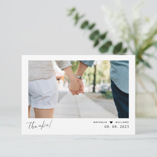 Moderne heart-script bruiloft foto Hartelijk dank Bedankkaart (Staand voorkant)