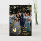 Moderne heart Weddenschap met fotoscript Bedankt Folie Wenskaart (Voorkant)