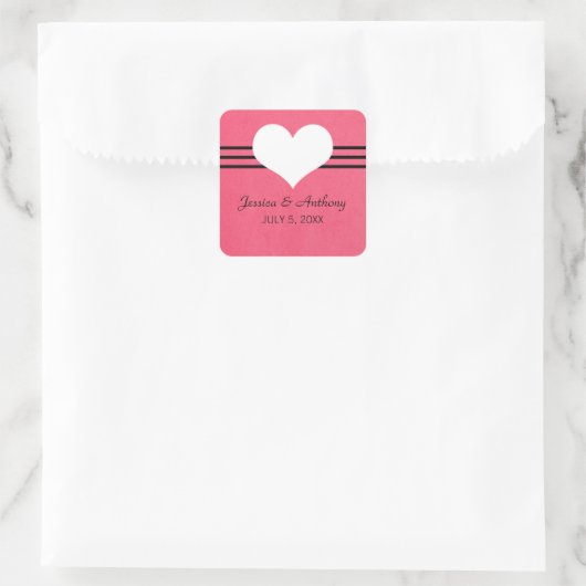 Moderne heartweddenschappen, roze vierkante sticker (Tas)
