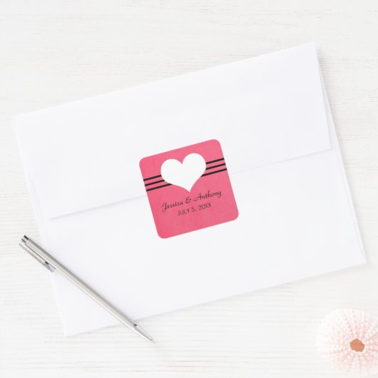 Moderne heartweddenschappen, roze vierkante sticker (Envelop)