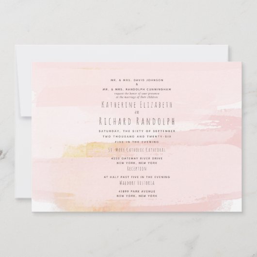 Moderne hedendaagse Artsy Blush/Gold Wedding II Kaart (Voorkant)