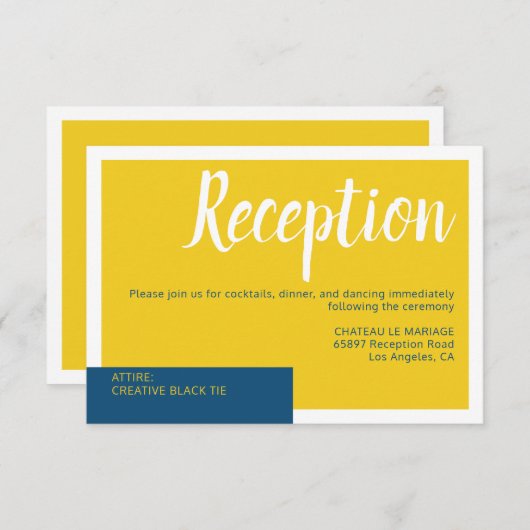 Moderne hedendaagse blauwe en gele bruiloft minima informatiekaartje (Voorkant / Achterkant)