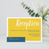 Moderne hedendaagse blauwe en gele bruiloft minima informatiekaartje (Staand voorkant)