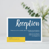 Moderne hedendaagse blauwe en gele bruiloft minima informatiekaartje (Staand voorkant)