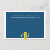 Moderne hedendaagse blauwe en gele bruiloft minima informatiekaartje (Achterkant)