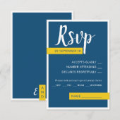 Moderne hedendaagse blauwe en gele bruiloft minima RSVP kaartje (Voorkant / Achterkant)