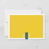 Moderne hedendaagse blauwe en gele bruiloft minima RSVP kaartje (Achterkant)