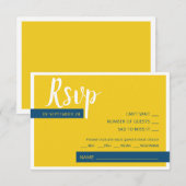 Moderne hedendaagse blauwe en gele bruiloft minima RSVP kaartje (Voorkant / Achterkant)