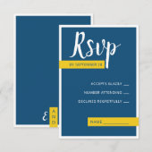 Moderne hedendaagse blauwe en gele bruiloft minima RSVP kaartje (Voorkant / Achterkant)