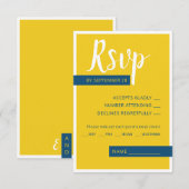 Moderne hedendaagse blauwe en gele bruiloft minima RSVP kaartje (Voorkant / Achterkant)