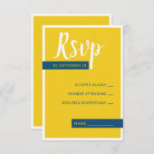 Moderne hedendaagse blauwe en gele bruiloft minima RSVP kaartje (Voorkant / Achterkant)