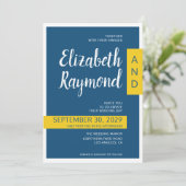 Moderne hedendaagse blauwe en gele minimale bruilo kaart (Staand voorkant)