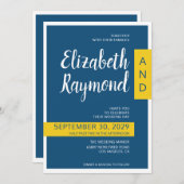 Moderne hedendaagse blauwe en gele minimale bruilo kaart (Voorkant / Achterkant)