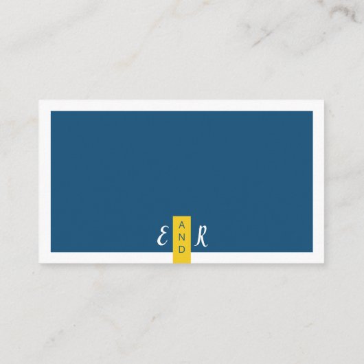 Moderne hedendaagse blauwe en gele trouwwebsite informatiekaartje (Achterkant)