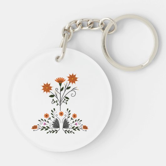 Moderne hedendaagse bloemen sleutelhanger (Achterkant)