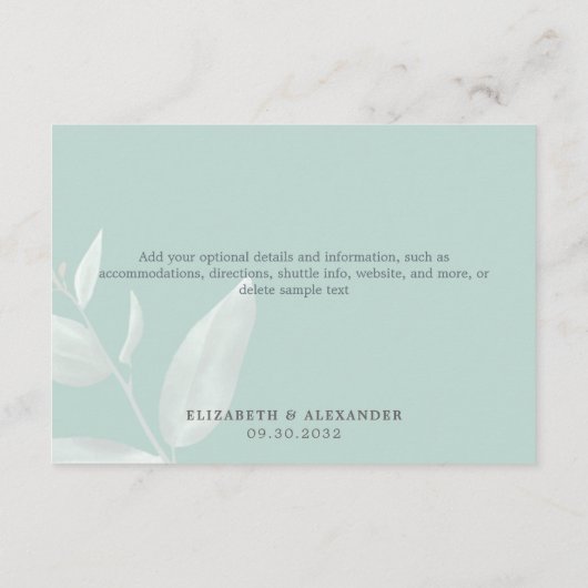 Moderne hedendaagse eucalyptusbruinbruiloft informatiekaartje (Achterkant)