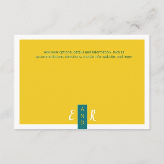 Moderne hedendaagse, gele bruiloft met minimale informatiekaartje (Achterkant)