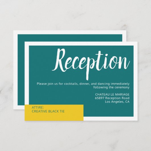 Moderne hedendaagse, gele bruiloft met minimale informatiekaartje (Voorkant / Achterkant)