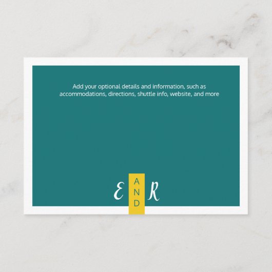 Moderne hedendaagse, gele bruiloft met minimale informatiekaartje (Achterkant)