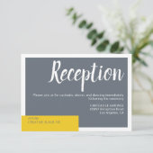 Moderne hedendaagse grijze en gele bruiloft met mi informatiekaartje (Staand voorkant)