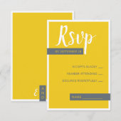Moderne hedendaagse grijze en gele bruiloft met mi RSVP kaartje (Voorkant / Achterkant)