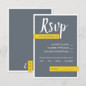 Moderne hedendaagse grijze en gele bruiloft met mi RSVP kaartje (Voorkant / Achterkant)