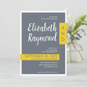 Moderne hedendaagse grijze en gele minimale bruilo kaart (Staand voorkant)