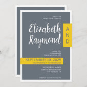 Moderne hedendaagse grijze en gele minimale bruilo kaart (Voorkant / Achterkant)