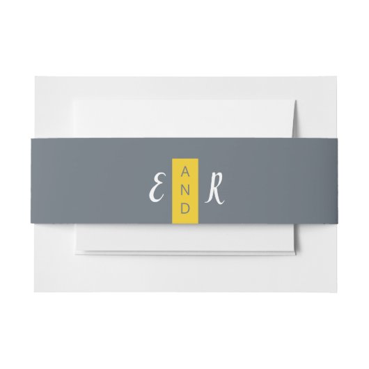 Moderne hedendaagse grijze en gele trouwmonogram uitnodigingen wikkel (Voorkant Voorbeeld)