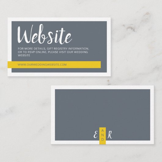 Moderne hedendaagse grijze en gele trouwwebsite informatiekaartje (Voorkant / Achterkant)