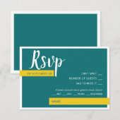 Moderne hedendaagse groene en gele bruiloft minima RSVP kaartje (Voorkant / Achterkant)