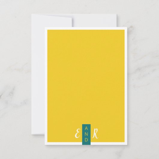 Moderne hedendaagse groene en gele bruiloft minima RSVP kaartje (Achterkant)