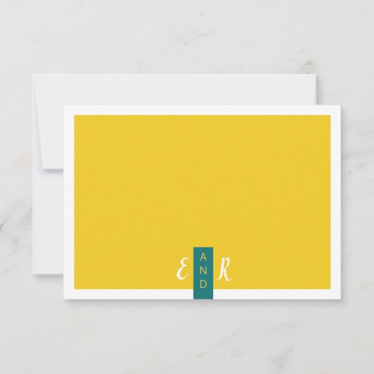 Moderne hedendaagse groene en gele bruiloft minima RSVP kaartje (Achterkant)