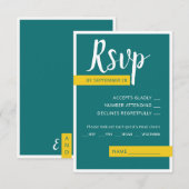 Moderne hedendaagse groene en gele bruiloft minima RSVP kaartje (Voorkant / Achterkant)