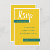 Moderne hedendaagse groene en gele bruiloft minima RSVP kaartje (Voorkant / Achterkant)