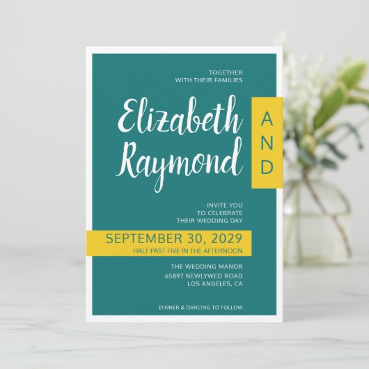 Moderne, hedendaagse groene en gele minimale bruil kaart (Staand voorkant)